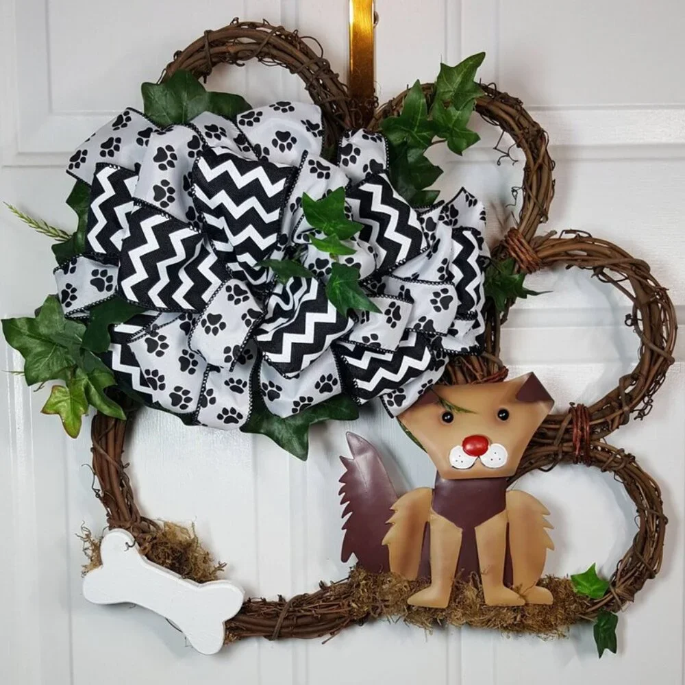 Dog Wreath, Dog‎ Paw Wreath, Grapevine Dog Wreath Dog Lovers Wreath Hand Crafted